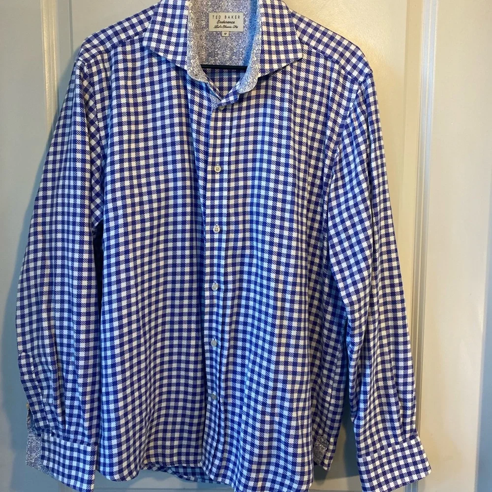 Ted Baker Gingham Check W/ Paisley Classic Fit Button Down, size 17 ( neck)